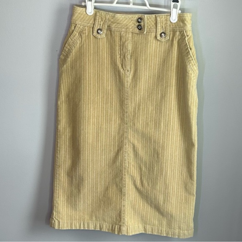 Sears Tan Midi Length Corduroy Pencil Skirt with Rhinestone Buttons Size S